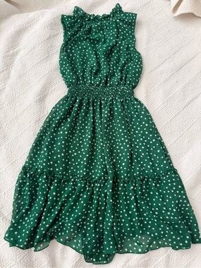 Green Polka Dot Sleeveless Midi Dress